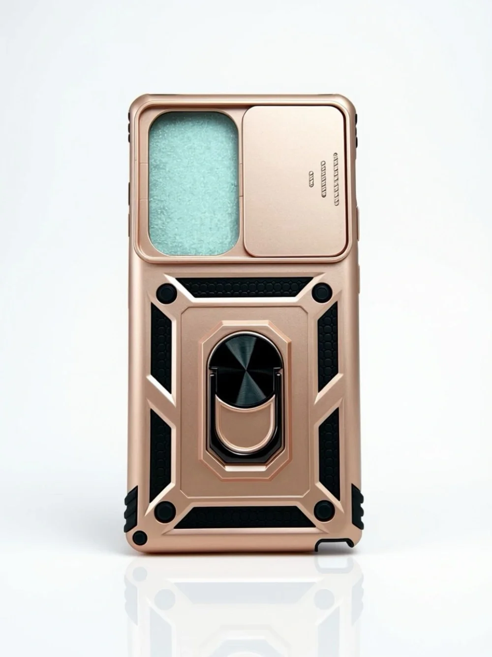 Rose Gold Slide-Cover Phone Case with Black Accents & Ring   Samsung S25 Ultra